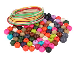Innspiro Set de Cuentas de Madera de Colores Surtidos 10mm con Hilo de Algodón