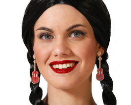 Atosa Pendientes de Guitarra Roja con Toques Florales
