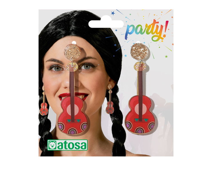 Atosa Pendientes de Guitarra Roja con Toques Florales Atosa Pendientes de Guitarra Roja con Toques Florales