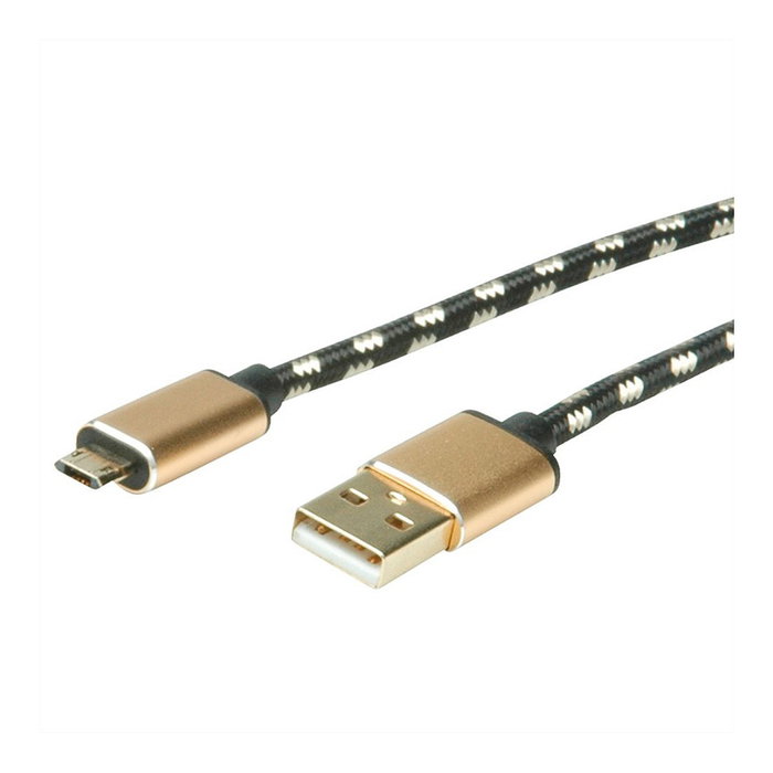 ROLINE 11.02.8819 Cable USB 2.0 Tipo A Macho a Micro-USB B Macho Reversible 0.8m Negro y Oro