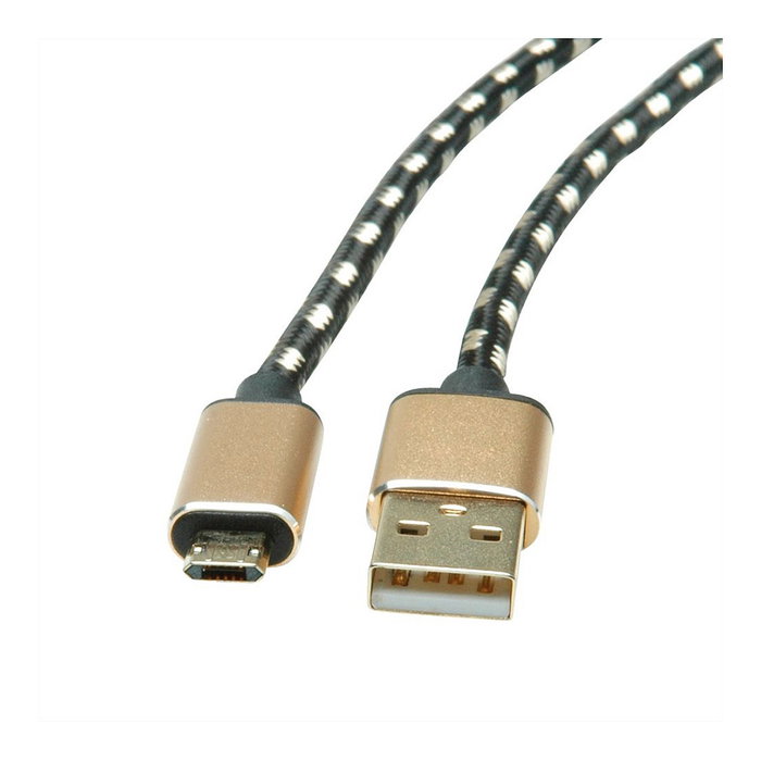 ROLINE 11.02.8819 Cable USB 2.0 Tipo A Macho a Micro-USB B Macho Reversible 0.8m Negro y Oro