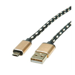 ROLINE 11.02.8819 Cable USB 2.0 Tipo A Macho a Micro-USB B Macho Reversible 0.8m Negro y Oro