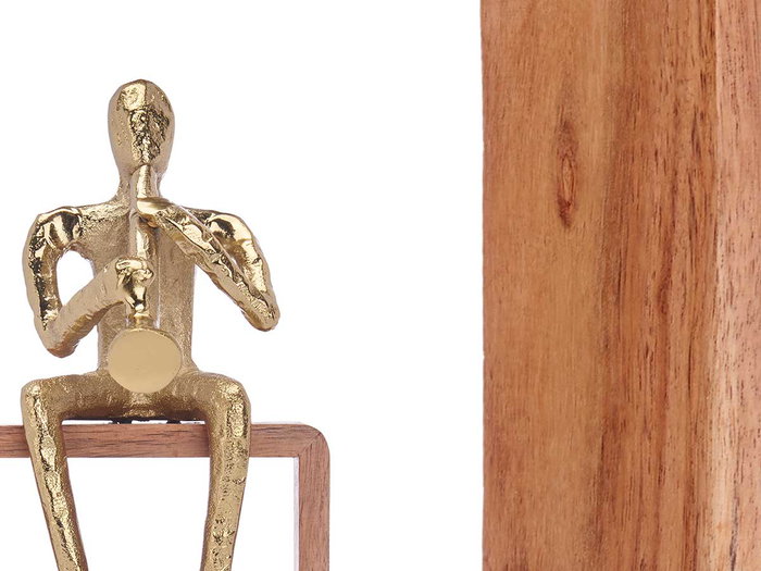Giftdecor Figura Metal Saxofón Oro con Soporte Madera 13 cm x 27 cm x 13 cm (Set de 6)