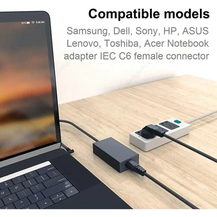 Generico Cable de Alimentación IEC-320-C5 (Conector Trébol) 1.8 m Negro, Compatible con HP, Acer, Dell, Sony, Lenovo, LG, Samsung, para Portátil, Monitor, TV