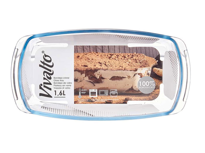 VIVALTO Bandeja Rectangular Borosilicato con Asas 1600 ml Transparente 27x14x7.2 cm (Set de 12)