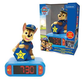 Lexibook Despertador Digital Paw Patrol con Luz de Noche 3D y Efectos Sonoros, Chase, 15x10x20 cm