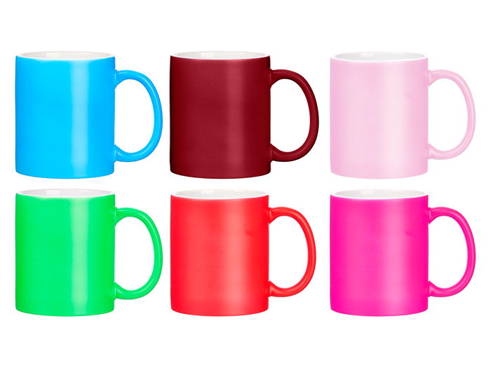 Vessia Taza Neon Surtida 6 Colores Cerámica 330ml 8.2 x 9.7 x 12 cm Apta Lavavajillas y Microondas (Set de 24)