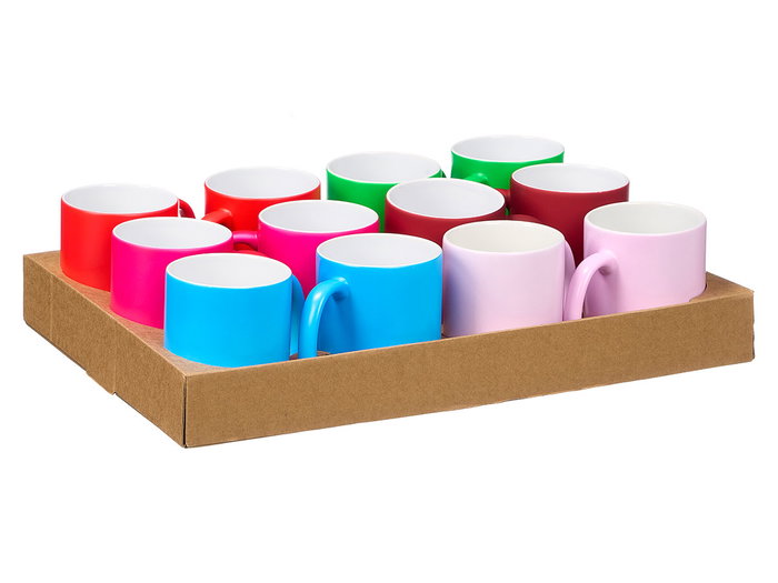 Vessia Taza Neon Surtida 6 Colores Cerámica 330ml 8.2 x 9.7 x 12 cm Apta Lavavajillas y Microondas (Set de 24)