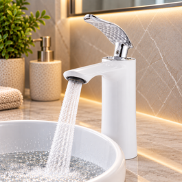 GreenIce Grifo de Lavabo Monomando Blanco con Caño Bajo