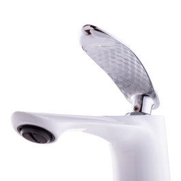 Grifo de lavabo monomando blanco con caño bajo