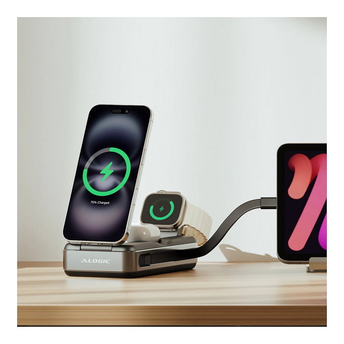 Alogic Roam Powerbank 21000 mAh 6-in-1 con Carga Inalámbrica Qi2, 100W USB-C y Pantalla, Negro Alogic Roam Powerbank 21000 mAh 6-in-1 con Carga Inalámbrica Qi2, 100W USB-C y Pantalla, Negro