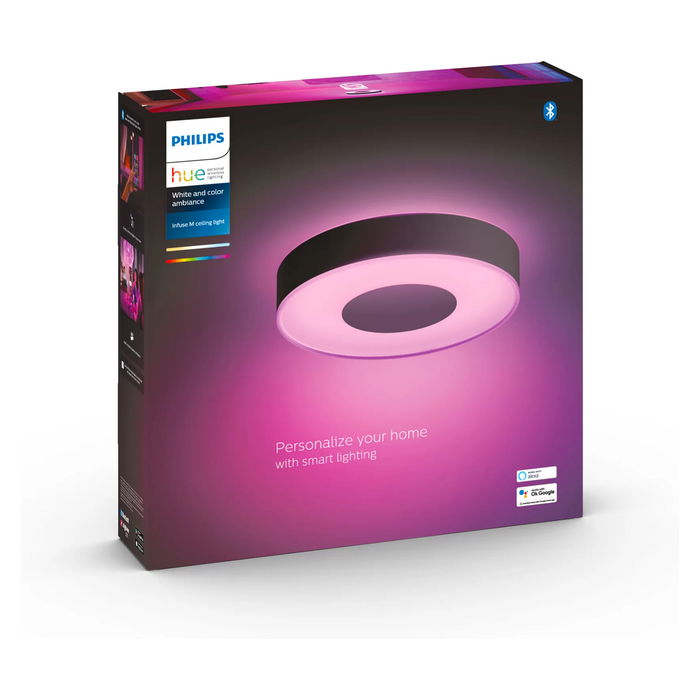 Philips Hue White & Color Ambiance Plafón Infuse - Luz de techo inteligente Bluetooth LED con regulación, Negro, 2400 lm, Moderno