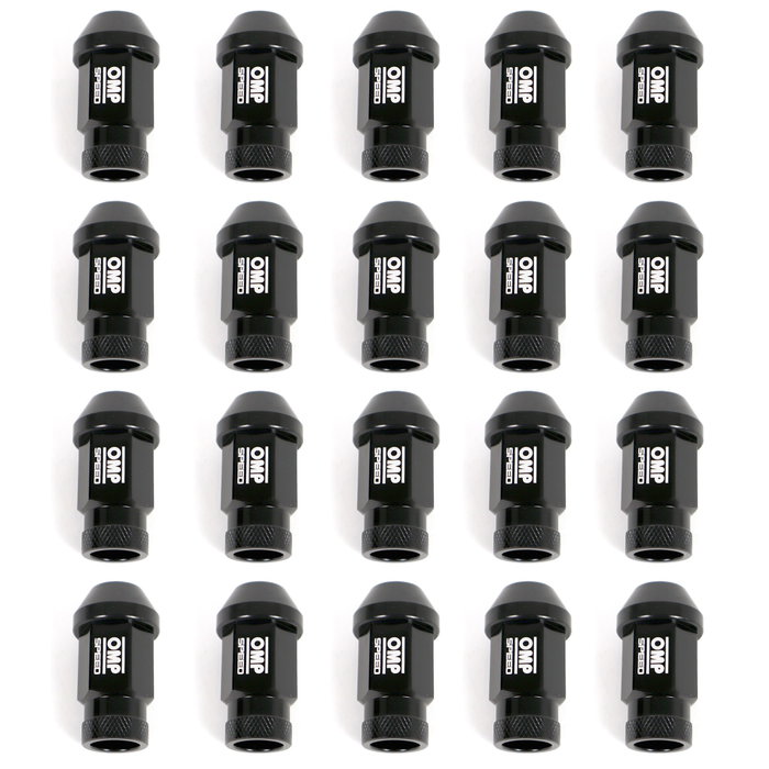 Omp Speed Juego de 20 Tuercas de Aluminio M12x1.25 Llave 19mm Negro
