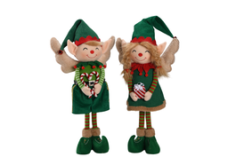 DKD Home Decor Figura de Elfo en Poliéster, Surtido de 2 Unidades, Verde y Rojo