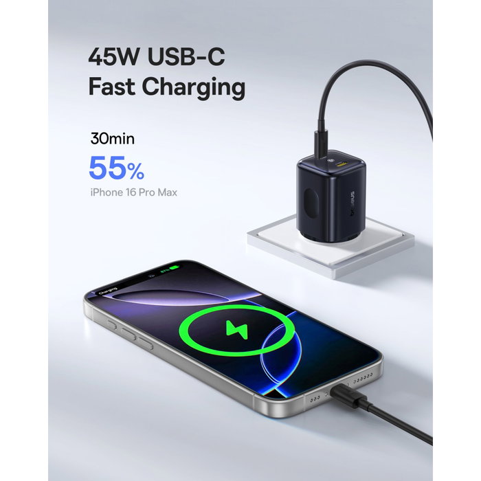 Baseus PicoGo AN13 Fast Charger 45W 2x USB-C Negro