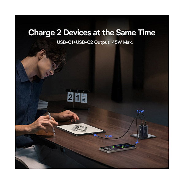 Baseus PicoGo AN13 Fast Charger 45W 2x USB-C Negro Baseus PicoGo AN13 Fast Charger 45W 2x USB-C Negro