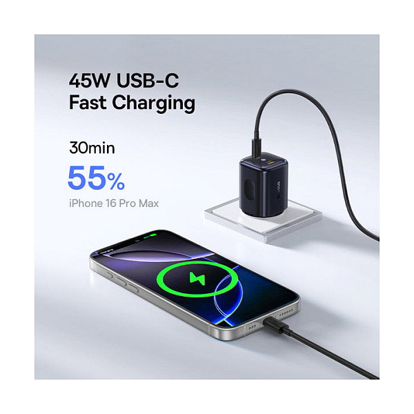 Baseus PicoGo AN13 Fast Charger 45W 2x USB-C Negro Baseus PicoGo AN13 Fast Charger 45W 2x USB-C Negro