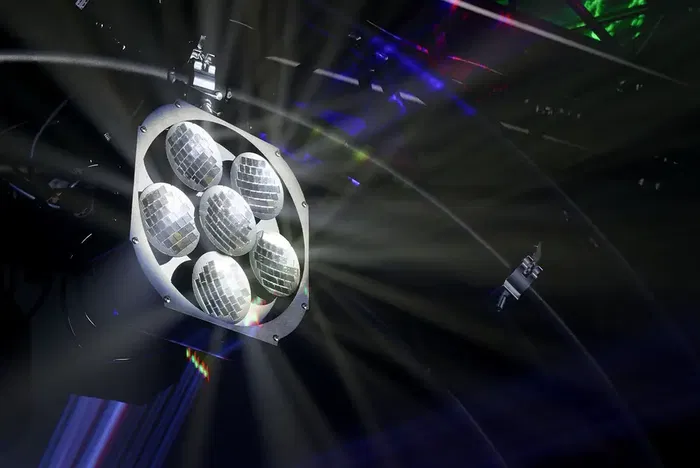 Algamlight Bola De Espejos Motorizada Efecto Profesional 9 Canales DMX Detección Música Automático 20W 2.9kg 320x320x110mm