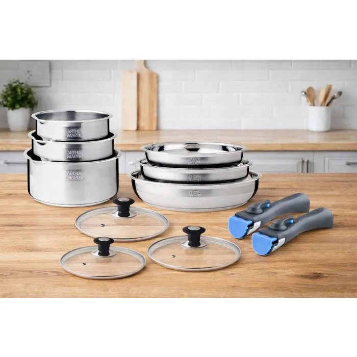 Arthur Martin Juego de utensilios de cocina 11 piezas - Acero inoxidable 18/10 - Apto inducción - Libre de PFOA/PFAS - ART3508510103220 Arthur Martin Juego de utensilios de cocina 11 piezas - Acero inoxidable 18/10 - Apto inducción - Libre de PFOA/PFAS - ART3508510103220