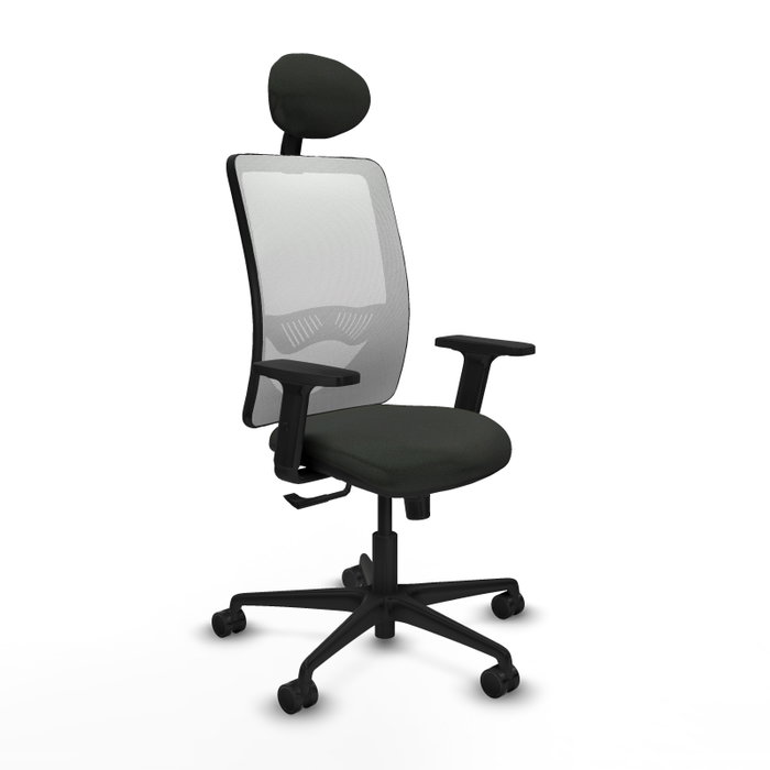 Silla de oficina Zulema con mecanismo Sincro tapizada con Tela color Negro y malla color Blanco. Equipada con lumbar 1D, Brazos 2D, Cabecero Fijo y Ruedas 65mm nailon Silla de oficina Zulema con mecanismo Sincro tapizada con Tela color Negro y malla color Blanco. Equipada con lumbar 1D, Brazos 2D, Cabecero Fijo y Ruedas 65mm nailon