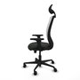 Silla de oficina Zulema con mecanismo Sincro tapizada con Tela color Negro y malla color Blanco. Equipada con lumbar 1D, Brazos 2D, Cabecero Fijo y Ruedas 65mm nailon