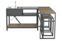 DKD Home Decor Juego de 4 Piezas Isla Cocina con 2 Taburetes, Terraza y Jardín, Gris Natural, Polyaluminio, 100x95x254 cm
