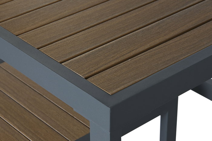 DKD Home Decor Juego de 4 Piezas Isla Cocina con 2 Taburetes, Terraza y Jardín, Gris Natural, Polyaluminio, 100x95x254 cm