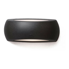 Fumagalli Aplique Francy Ovalado con Visera E27, IP66 Resina UV Negro 300x85x130mm, Máx. 23W, Cristal Translúcido