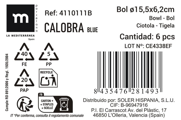 La Mediterranea Bol Calobra Azul ø15.5x6.2cm
