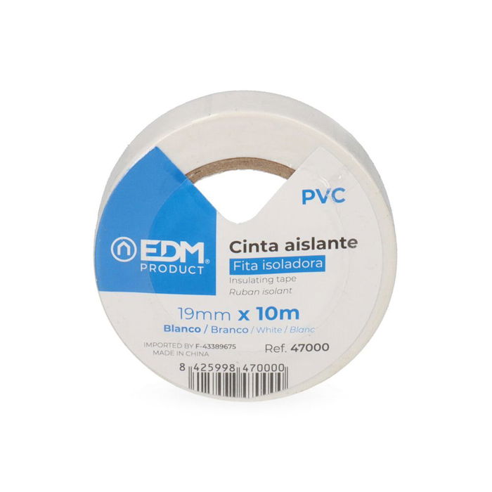 Edm Cinta aislante blanca 19 mm x 10 m PVC resistente a la intemperie para electricidad