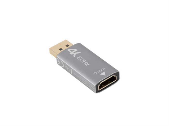 Lanberg Adaptador DisplayPort a HDMI 4K 3840x2160 a 240Hz 18Gbit/s, HDR, Chapado en Oro, Plata