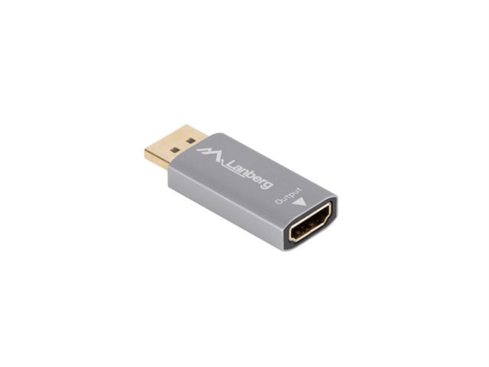 Lanberg Adaptador DisplayPort a HDMI 4K 3840x2160 a 240Hz 18Gbit/s, HDR, Chapado en Oro, Plata