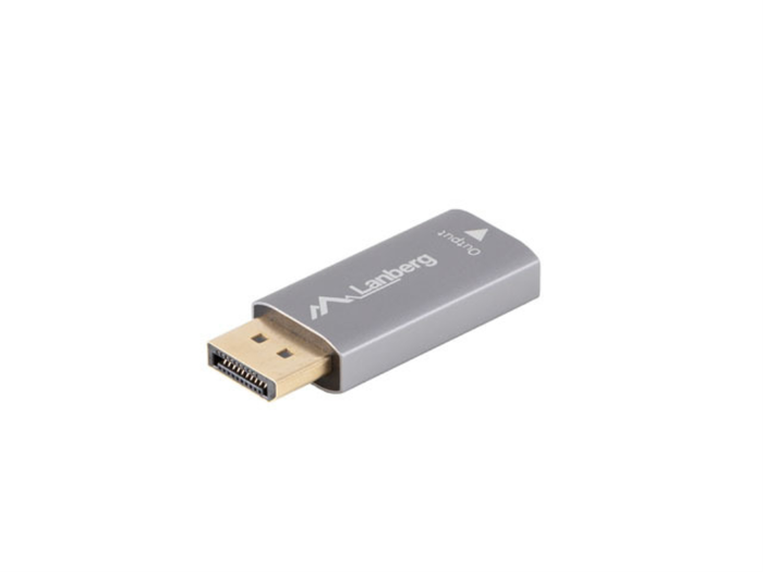 Lanberg Adaptador DisplayPort a HDMI 4K 3840x2160 a 240Hz 18Gbit/s, HDR, Chapado en Oro, Plata