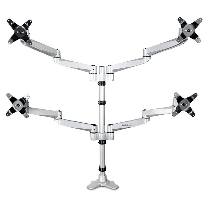 StarTech.com QUAD MONITOR Mount PREMIUM Soporte VESA de Escritorio para 4 Monitores hasta 27" - Giro, Inclinación, Rotación - Plata