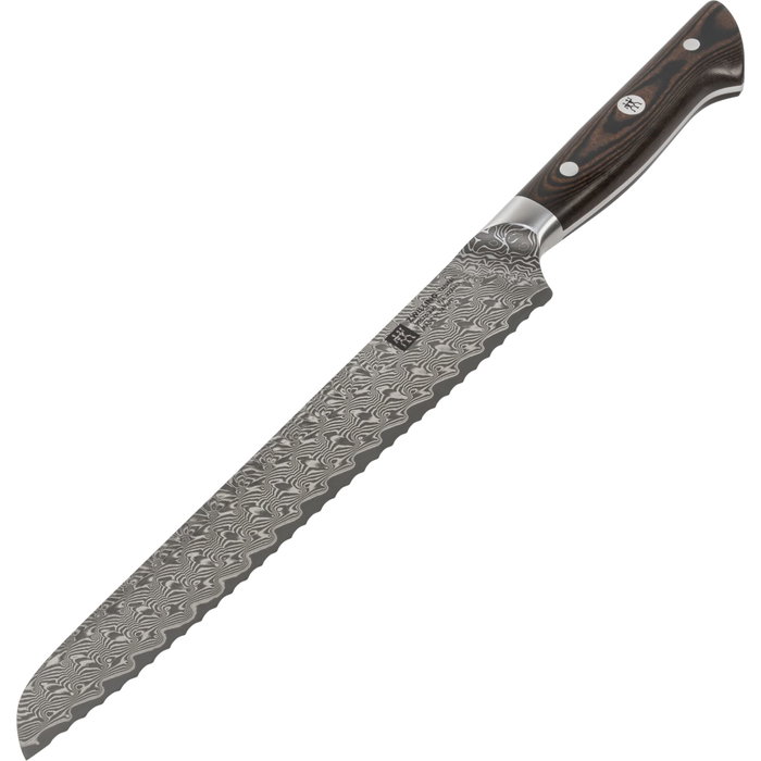 Zwilling Cuchillo de pan TANREI 23 cm con hoja de acero dentada y mango de madera de Damasco