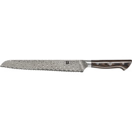 Zwilling Cuchillo de pan TANREI 23 cm con hoja de acero dentada y mango de madera de Damasco