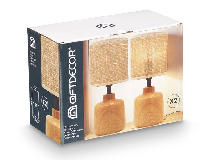 Giftdecor Set 2 Lámparas Sobremesa Redonda Cerámica Metal Plástico Marrón 29x21x14.5 cm (Set de 6)