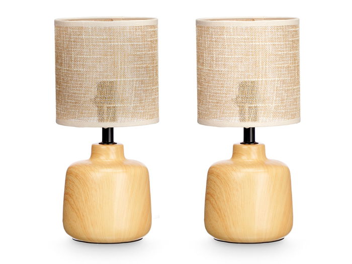 Giftdecor Set 2 Lámparas Sobremesa Redonda Cerámica Metal Plástico Marrón 29x21x14.5 cm (Set de 6)