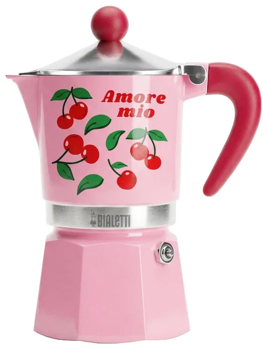 Bialetti RAINBOW 3TZ Ciliegie, Cafetera Italiana Rosa con Motivo de Cerezas Bialetti RAINBOW 3TZ Ciliegie, Cafetera Italiana Rosa con Motivo de Cerezas