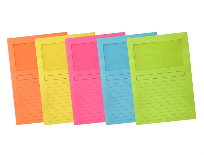 Q-connect Subcarpeta de Cartulina DIN A4 120g/m² con Ventana Transparente, Colores Surtidos - Certificado Blue Angel - Paquete de 25 Unidades