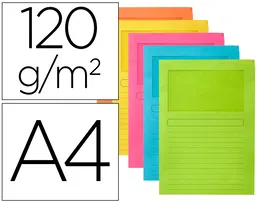 Q-connect Subcarpeta de Cartulina DIN A4 120g/m² con Ventana Transparente, Colores Surtidos - Certificado Blue Angel - Paquete de 25 Unidades
