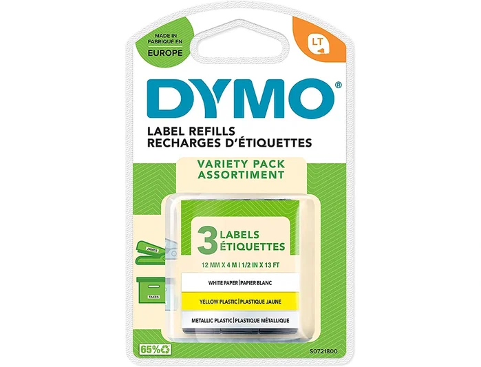 Dymo LetraTag Pack de 3 Cintas Surtidas 12mm x 4m - Blanco, Amarillo y Plata Dymo LetraTag Pack de 3 Cintas Surtidas 12mm x 4m - Blanco, Amarillo y Plata