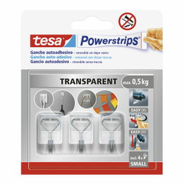 Tesa Powerstrips S Gancho autoadhesivo, transparente, talla S