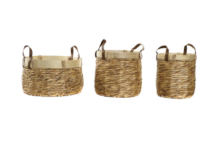 DKD Home Decor Set de 3 Cestas de Junco y Bambú 40x40x24 cm Marrón