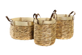 DKD Home Decor Set de 3 Cestas de Junco y Bambú 40x40x24 cm Marrón