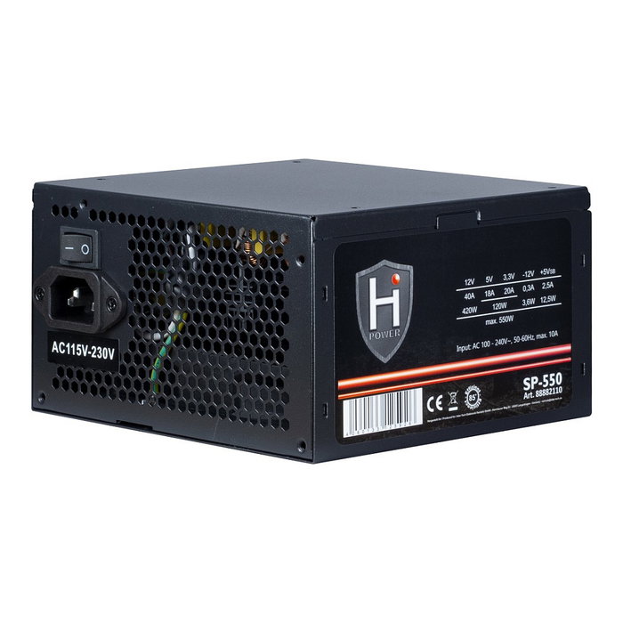 Inter-Tech HIPOWER SP-550 Fuente de Alimentación ATX para PC 550W 80 Plus Bronze 85% Eficiencia PFC Activo 120mm Ventilador Negro - Ref. HIPOWER SP-550