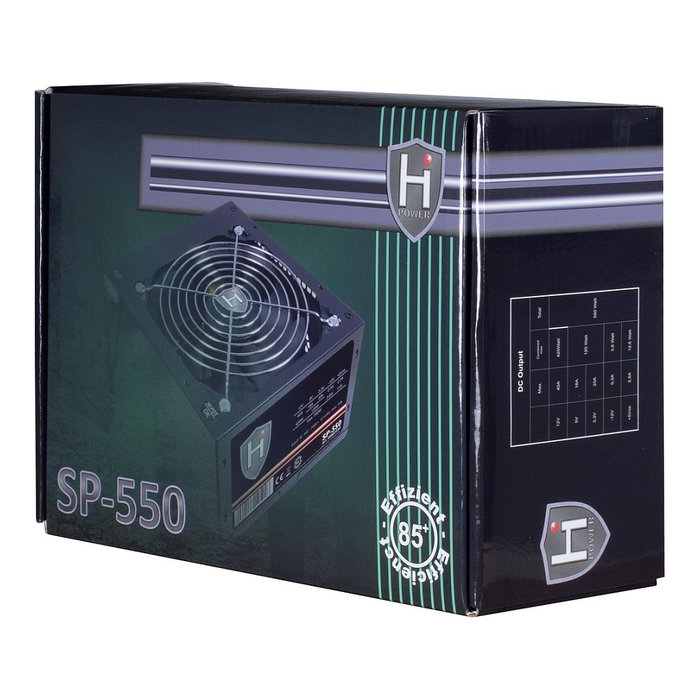 Inter-Tech HIPOWER SP-550 Fuente de Alimentación ATX para PC 550W 80 Plus Bronze 85% Eficiencia PFC Activo 120mm Ventilador Negro - Ref. HIPOWER SP-550