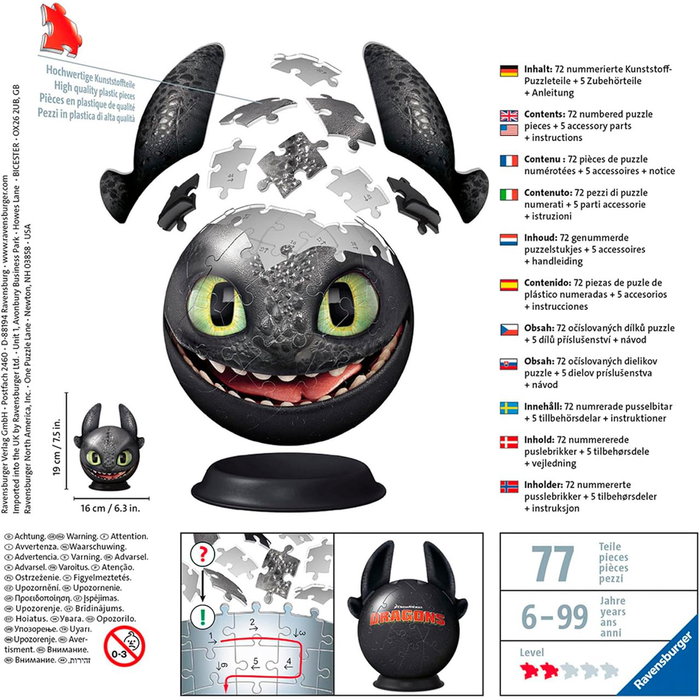 Ravensburger Puzzle Ball Dragon Trainer Con Orejas 3D 72 Piezas 11145