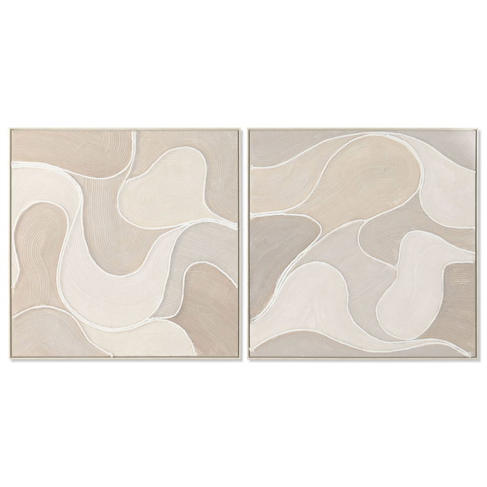 DKD Home Decor Set de 2 Cuadros Abstractos Beige 102x102x4,5 cm