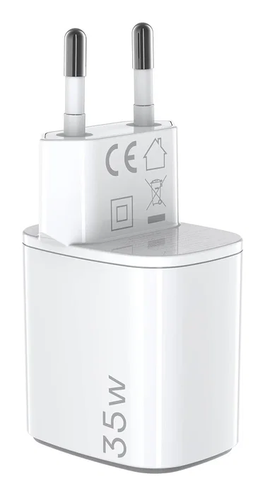 Celly UPTC1USB1USBC35 Cargador GaN 35W con Carga Rápida, 1 Puerto USB-C + 1 USB, 100-240V, Color Blanco